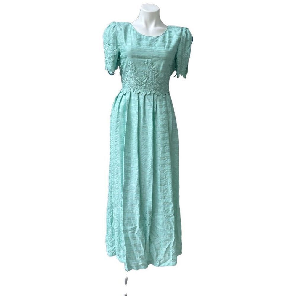 Sarah Elizabeth Womens Vintage Embroidered Dress Short Sleeeve Lace Midi Blue 6